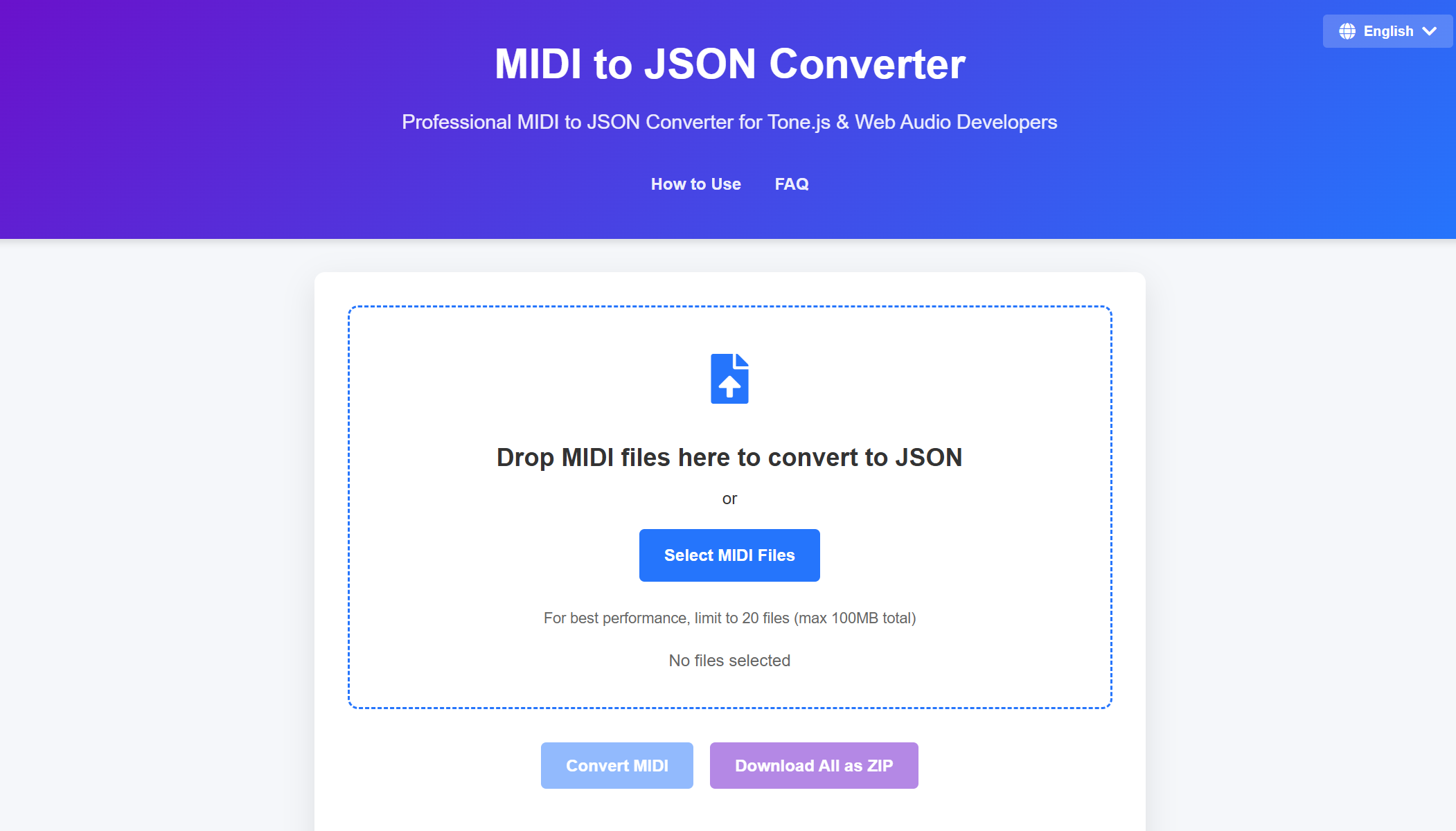 MidiEasy Convert MIDI to JSON Tool Interface